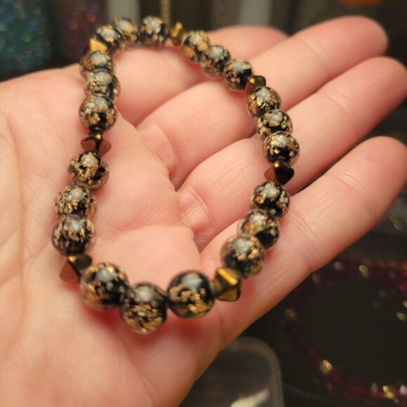 NWT Mens Black Copper Glow In The Dark Firefly Glass Bronze Luster Lucerna Beads - Picture 7 of 9